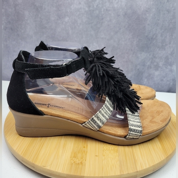 Minnetonka Desi Fringe Wedges Leather Women's Sandals Size 11W - Picture 2 of 11